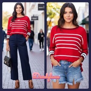 Express Red Striped Circle Hem Oversized Tunic Sweater Size Small ( NWOT)